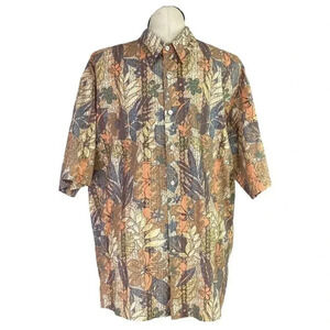 Tori Richard Hawaiian Shirt Men 2XL Beige Gray Floral Cotton Pocket USA Tiki